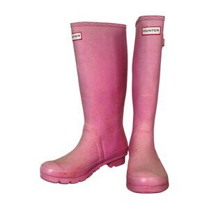 Hunter Original Tall Rain Boots Pink Size 8 Rubber Wellington Boots Faded Worn
